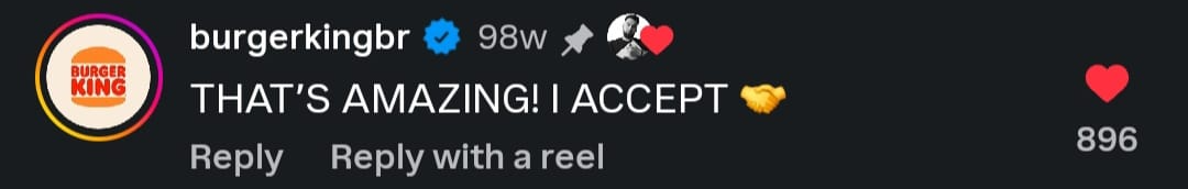 Comment from Burger King Brasil